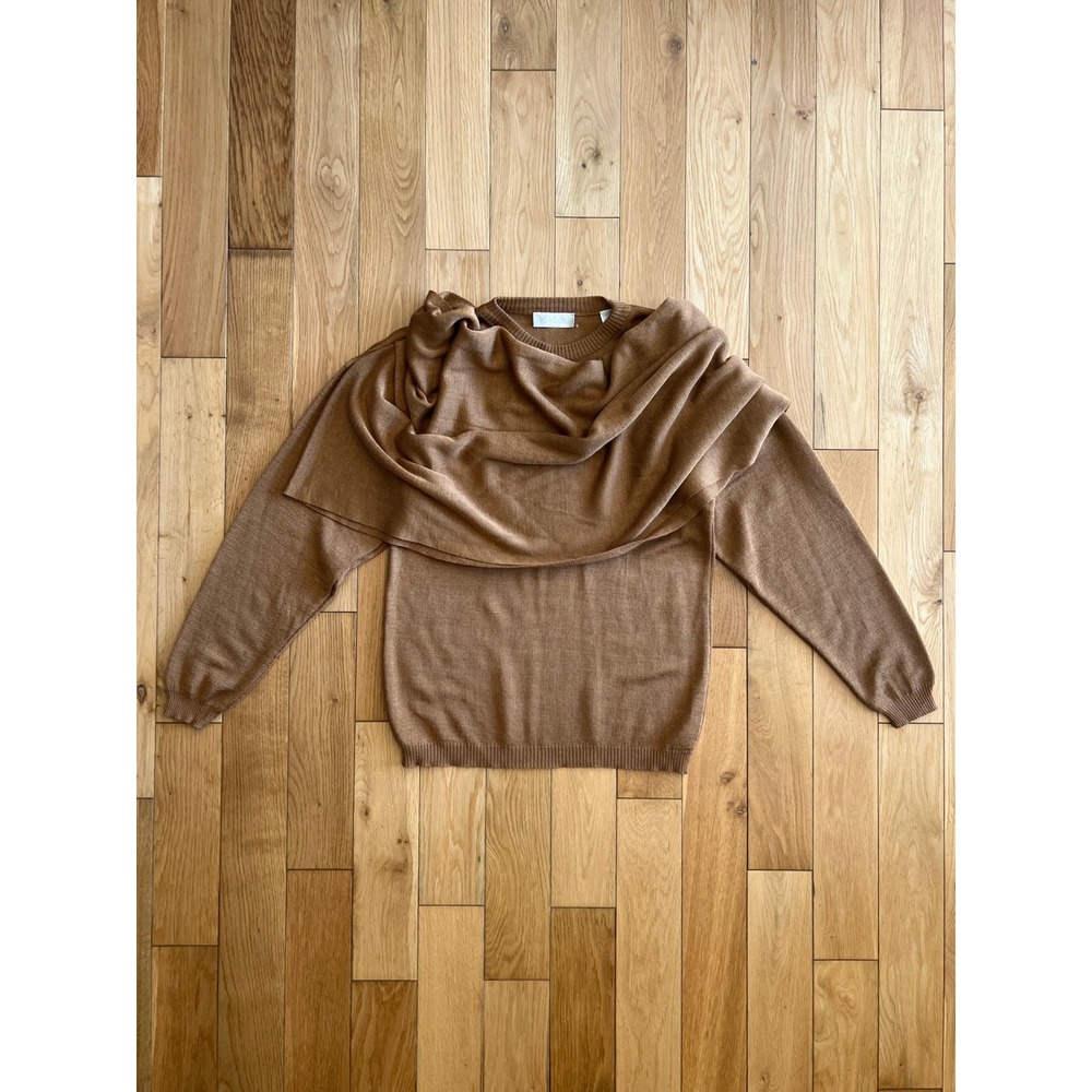 VTG Carmelo Pomodoro 100% Wool Shawl Scarf Wrap Sweater Camel Brown Womens M